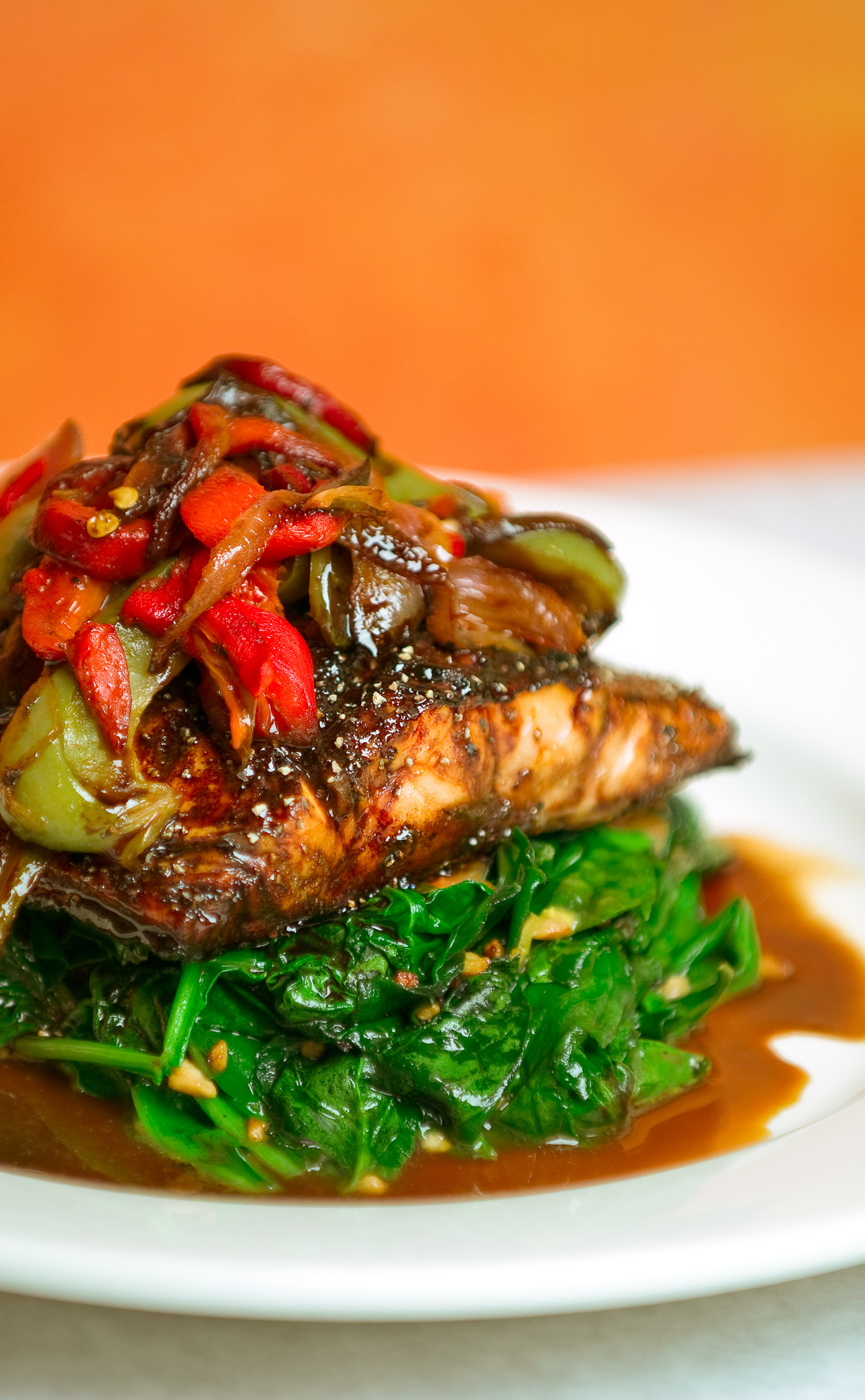 Salmon over Spinach at Pizzutti's