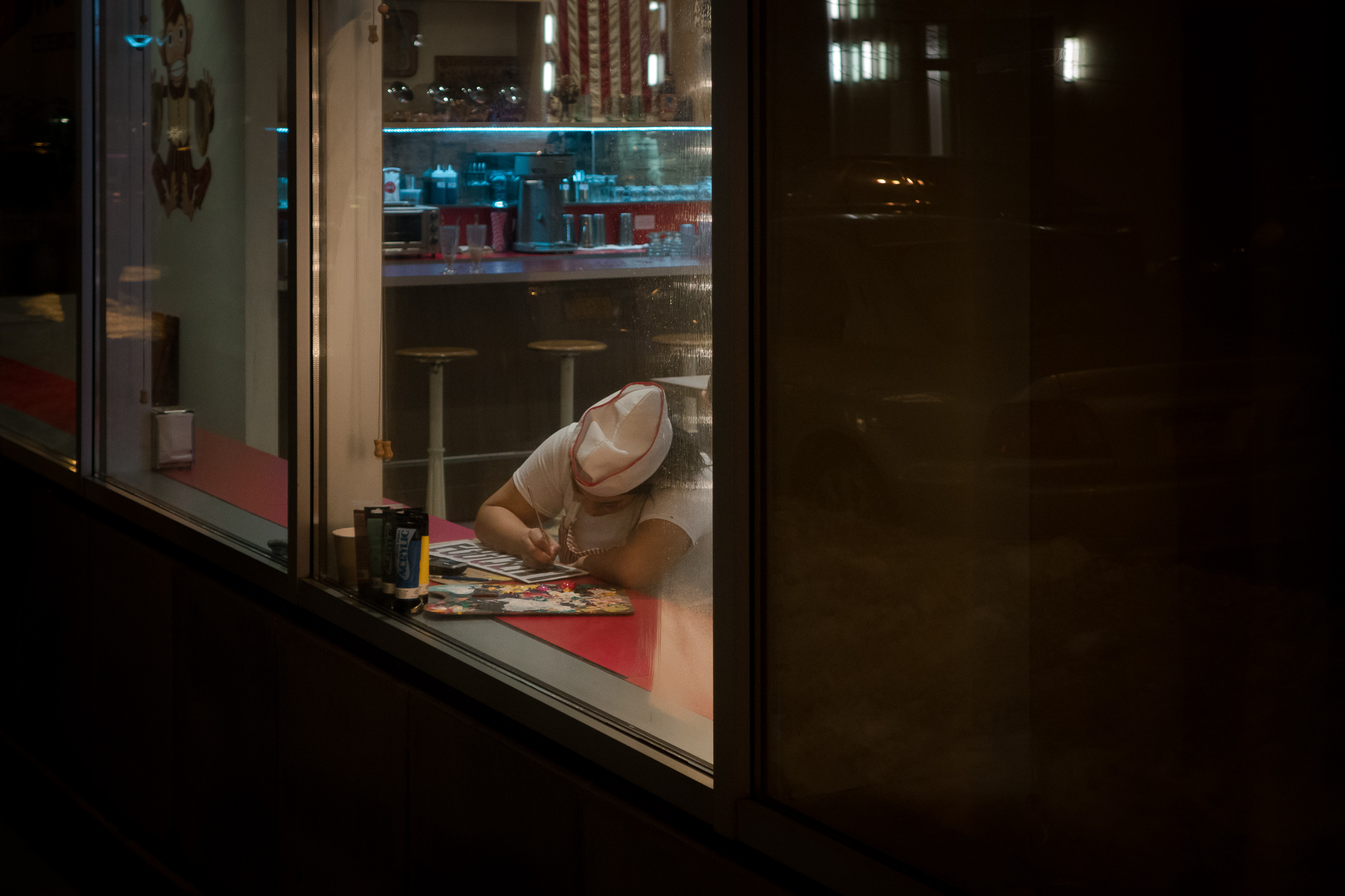 Girl at shop counter Painting with Acrylic