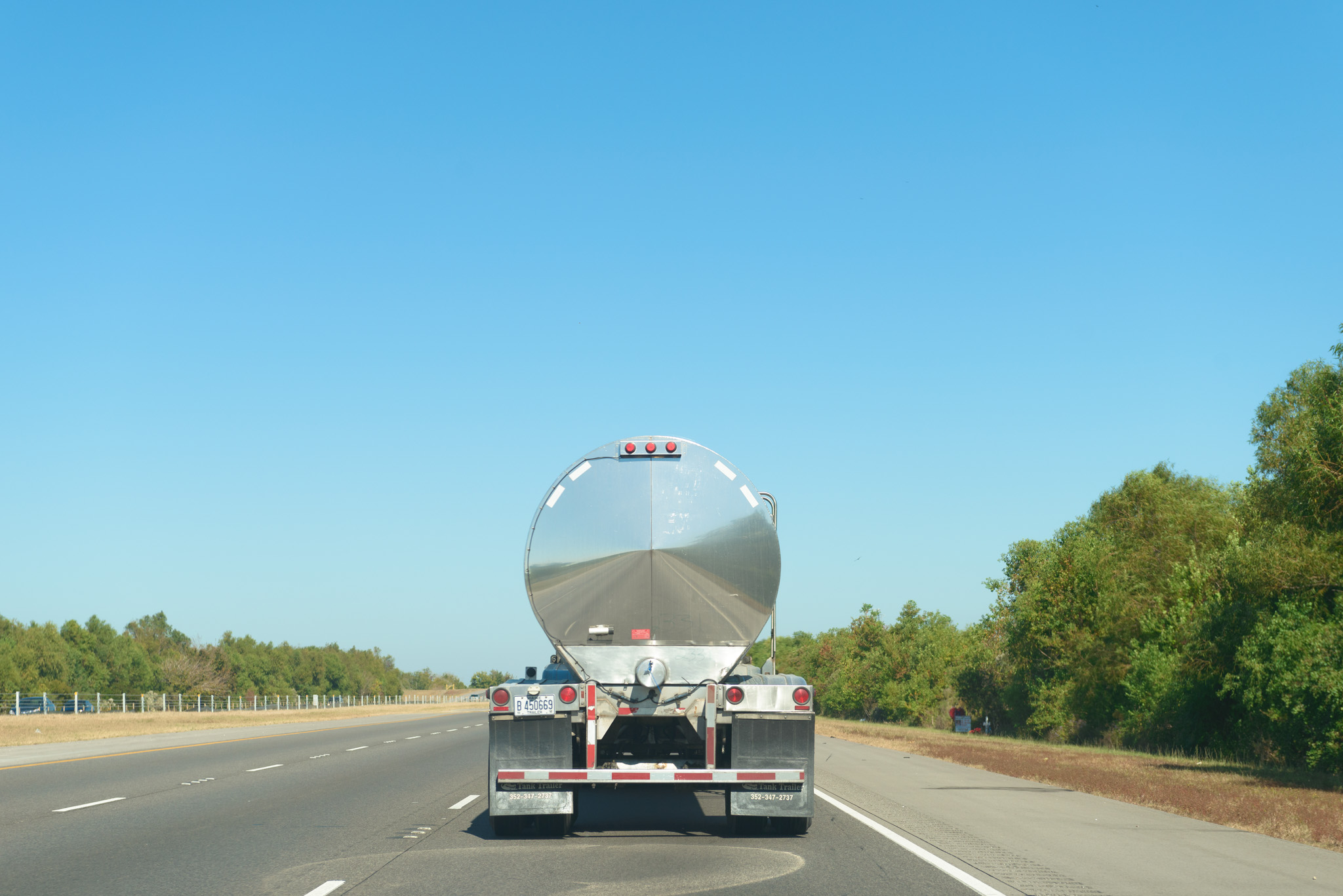 reflective rear of a tanker truck