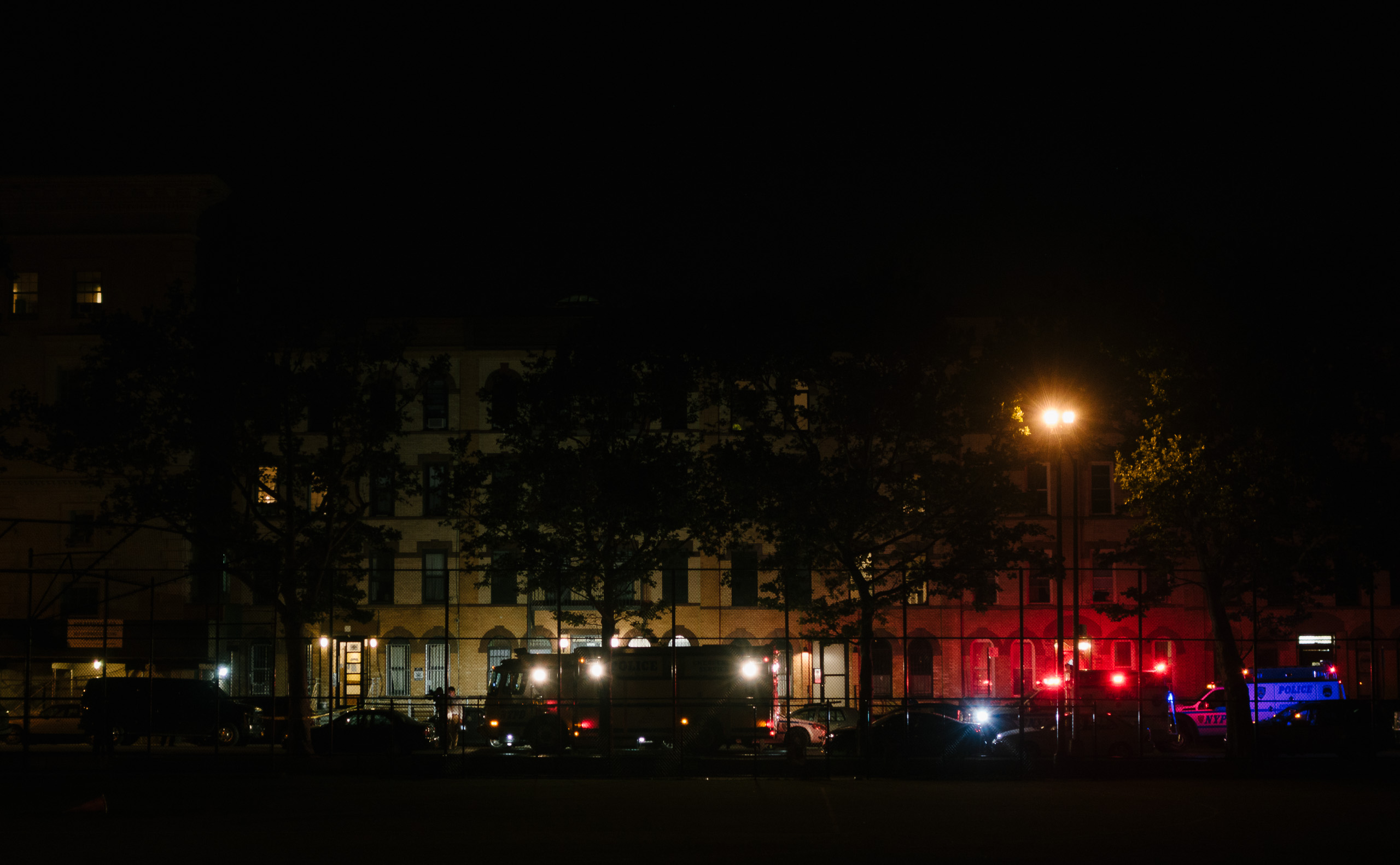 NYPD on Madison, viewed from across the park on Monroe