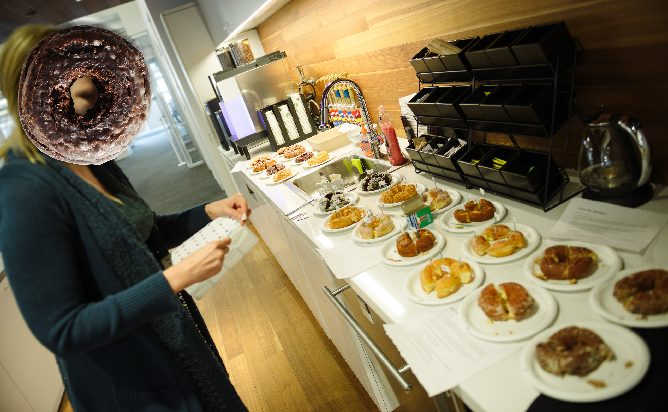 A co-worker helps ID the donuts