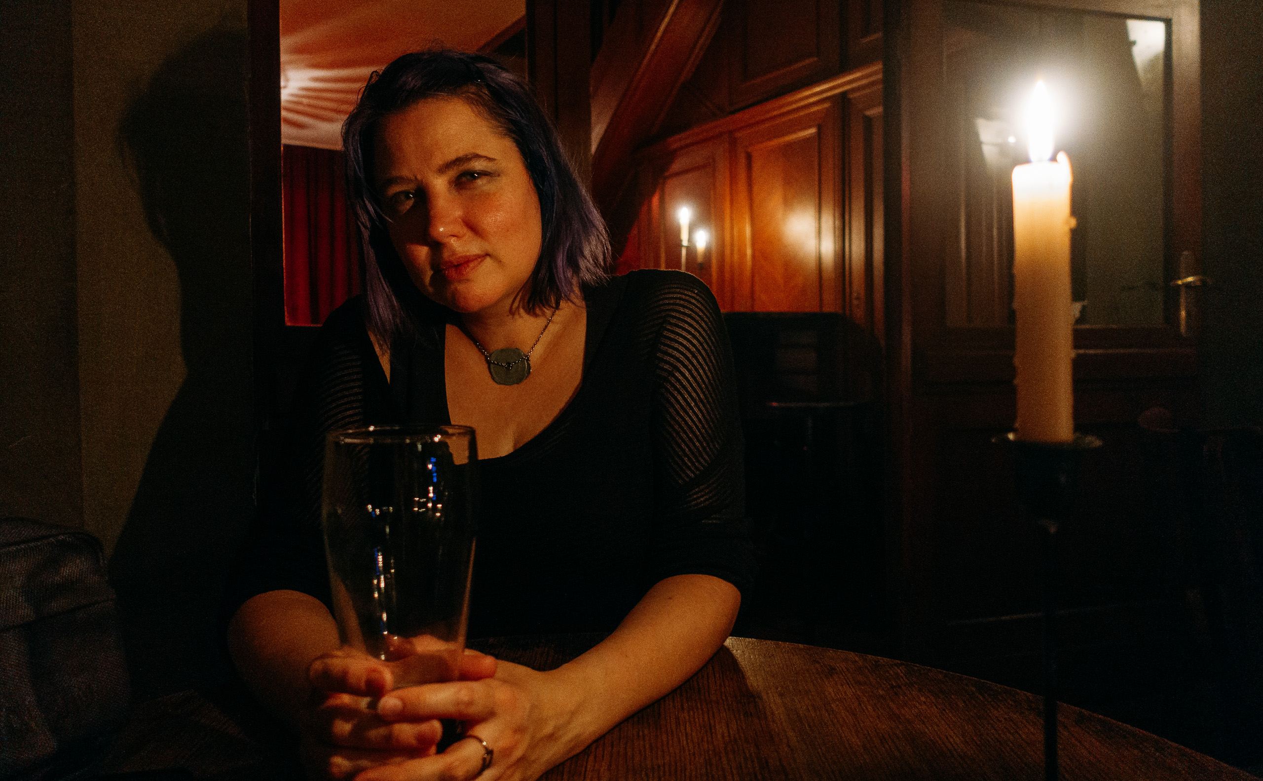 Lisa, by candlelight, at a Kruezberg Bar
