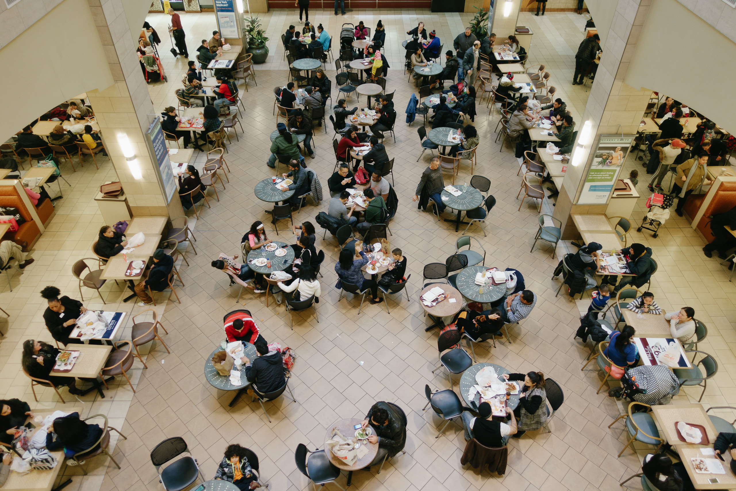 Dinnertime on New Year's Eve in the Queens Center Mall food court