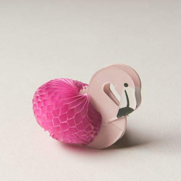 Pink Paper Flamingo on White Paper