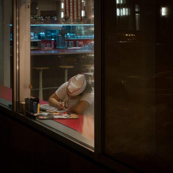 Girl at shop counter Painting with Acrylic