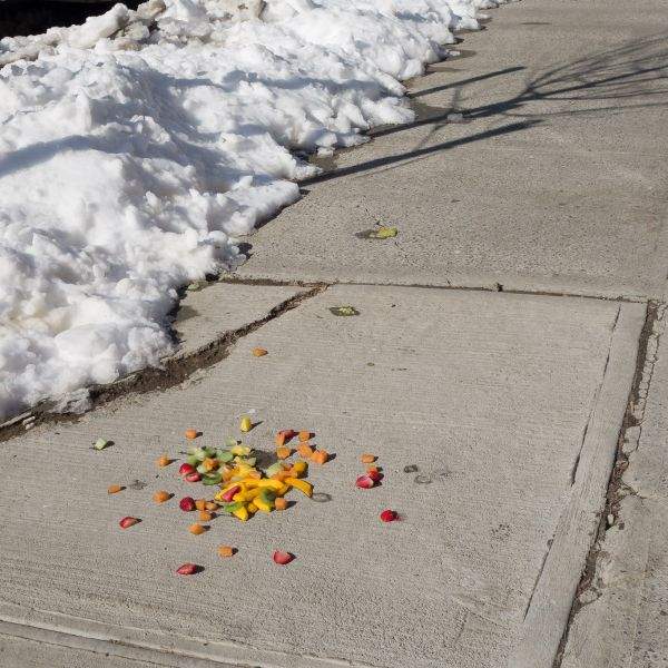 view of fruit salad on sidewalk