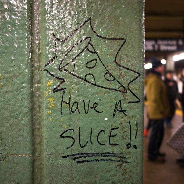 graffiti on subway platform column