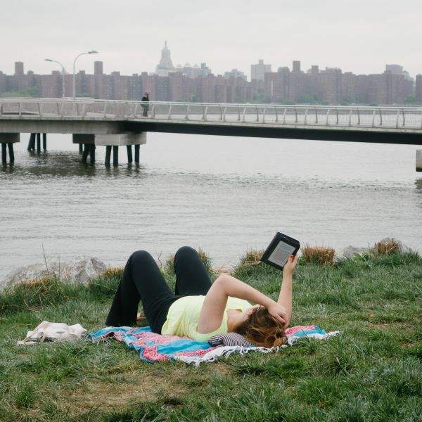 eReading in the grass at Transmitter Park