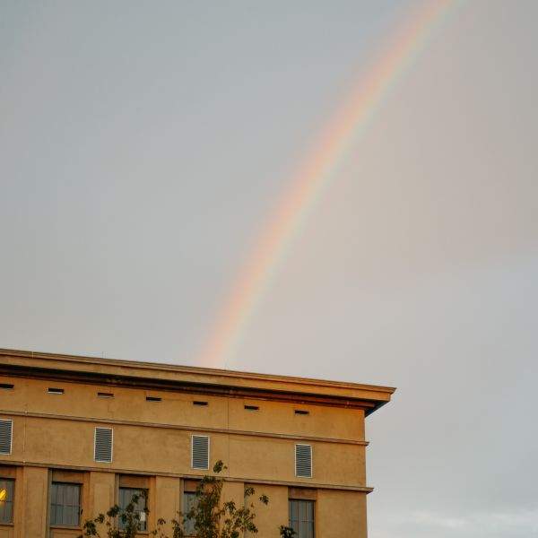 A rainbow over and into or out of Berghain in Berlin