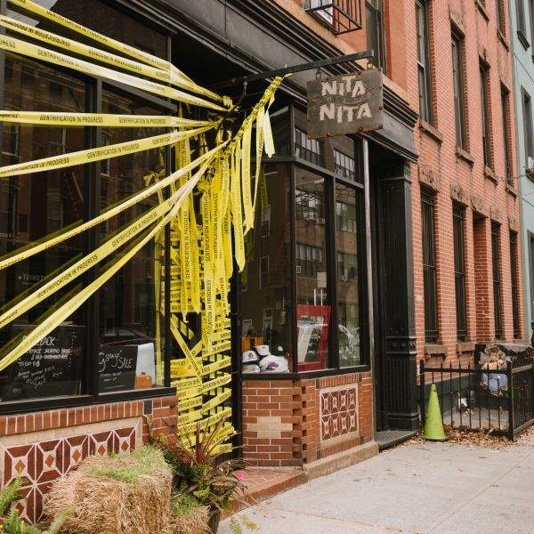 Nita Nita in Williamsburg, Brooklyn has closed and become a gentrification crime scene/artist installation.