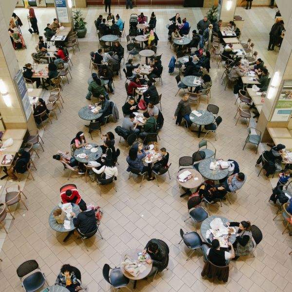 Dinnertime on New Year's Eve in the Queens Center Mall food court