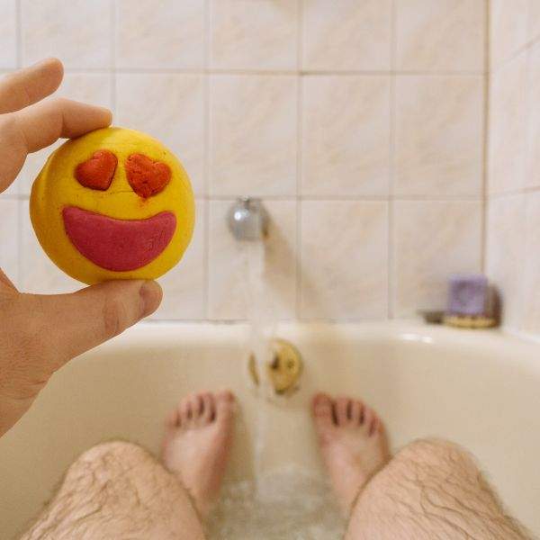 Bathtub with smiley bath bomb