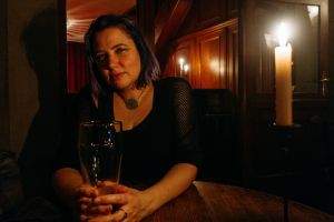 Lisa, by candlelight, at a Kruezberg Bar