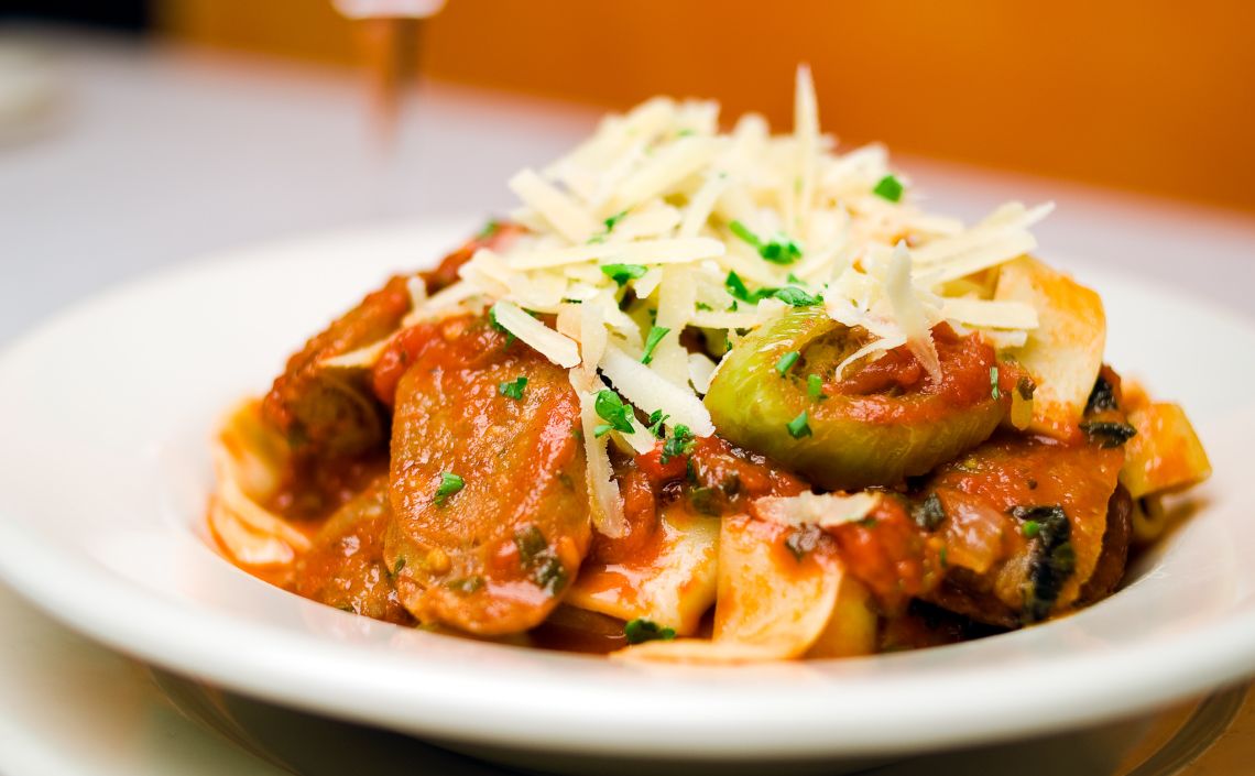 Sausage over pasta at Pizzutti's