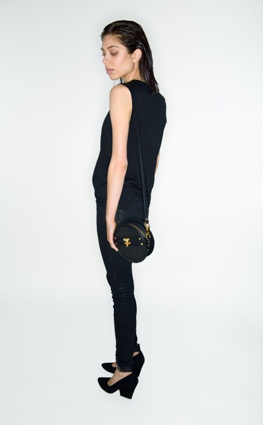 model with handbag