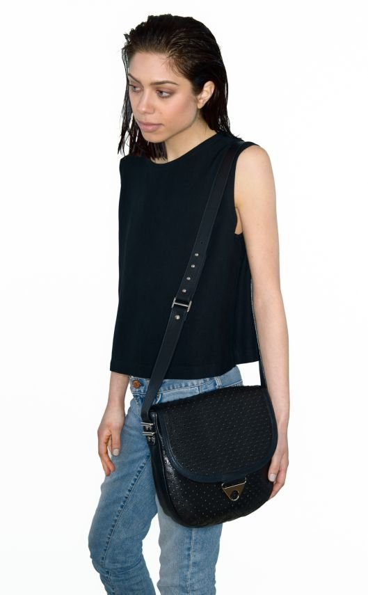 model with handbag