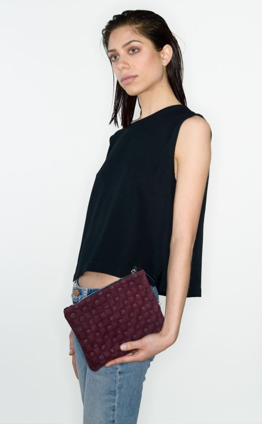 model with handbag