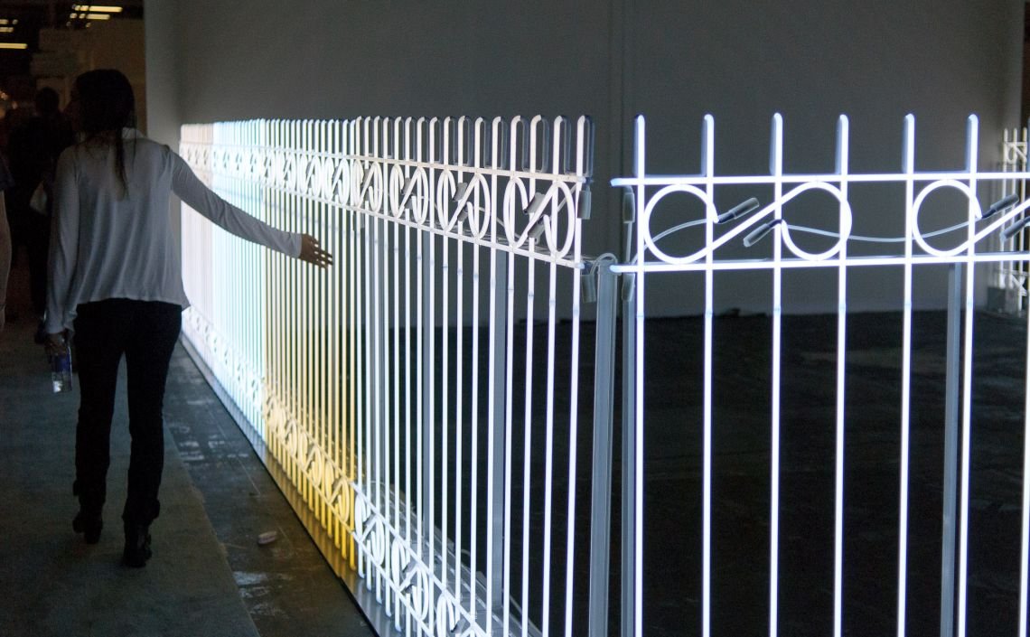neon light fence armory show