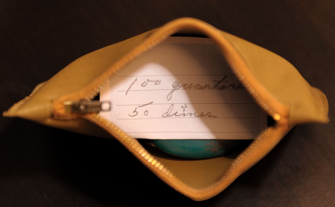 old leathery change purse
