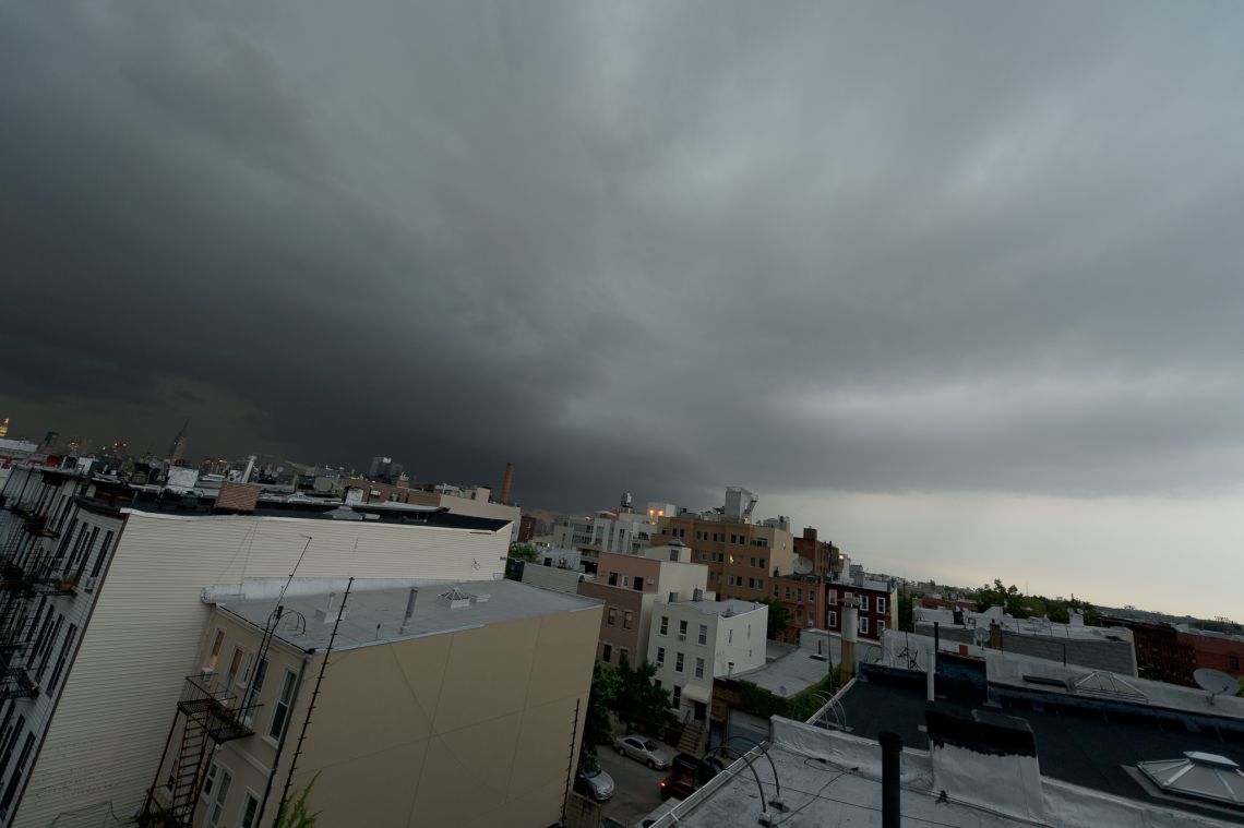 storm clouds over manhattan and brooklyn williamsburg bad weather