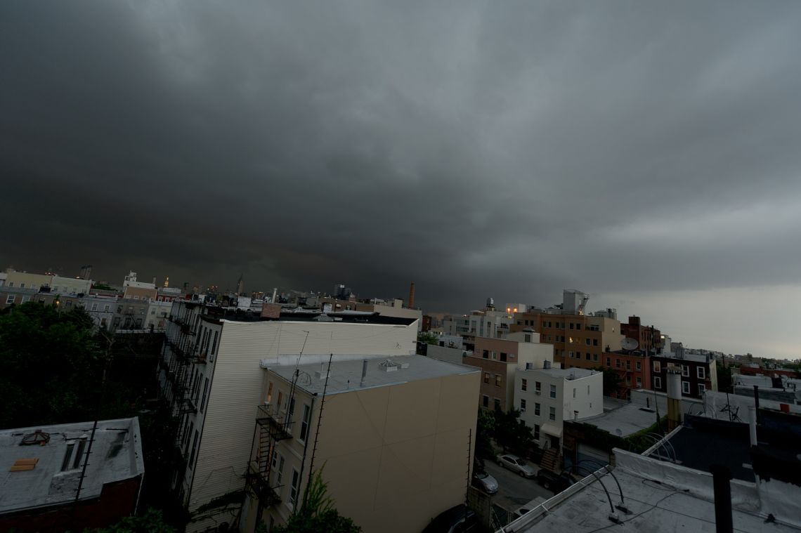 storm clouds over manhattan and brooklyn williamsburg bad weather