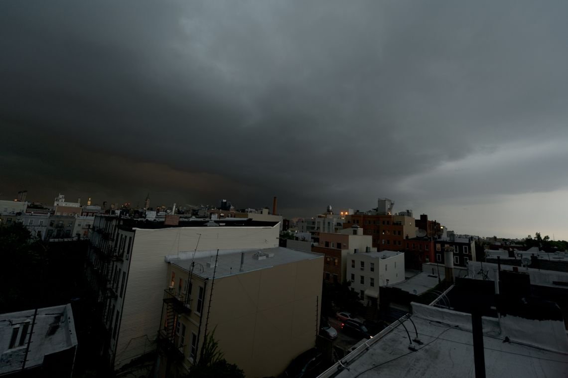 storm clouds over manhattan and brooklyn williamsburg bad weather