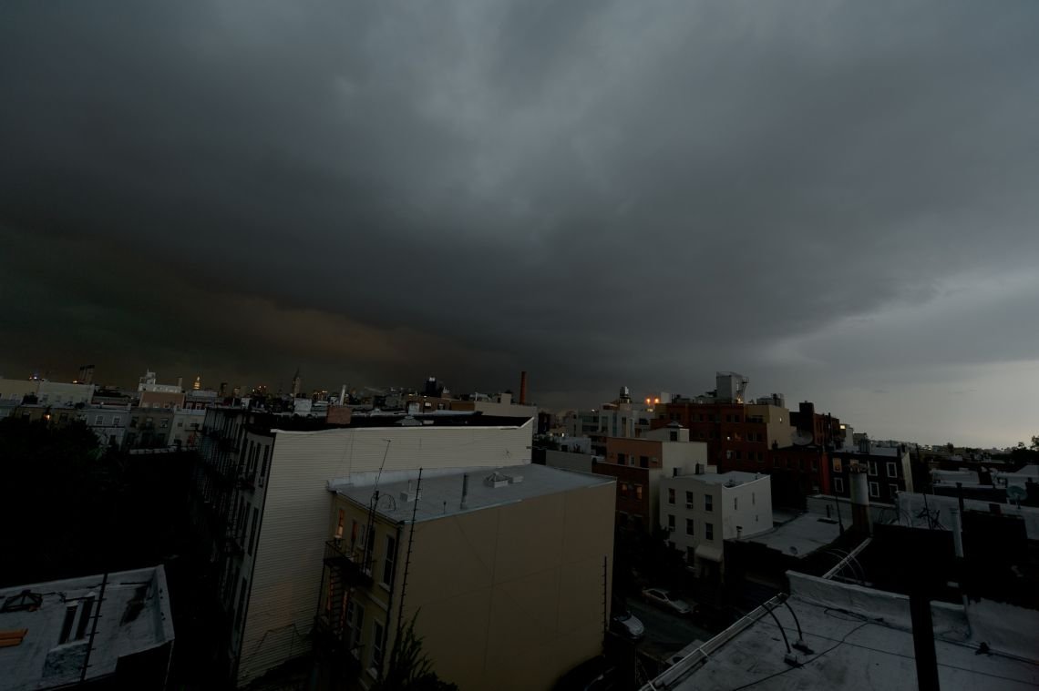 storm clouds over manhattan and brooklyn williamsburg bad weather