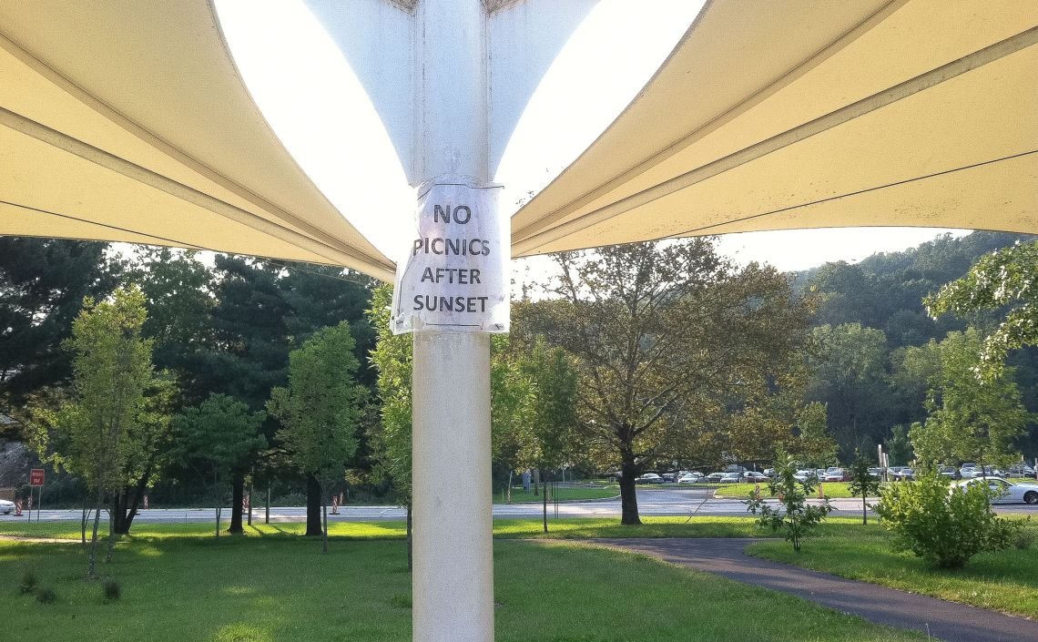 no picnics at picnic table sign