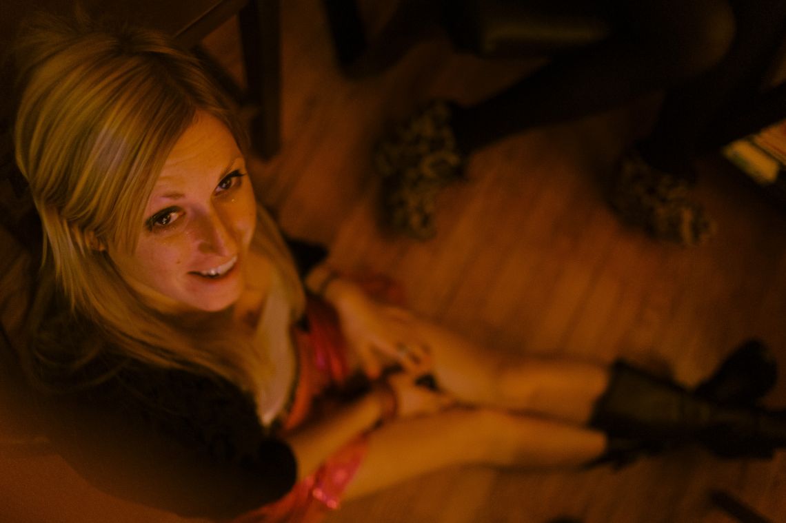 girl on floor crazy red light blonde