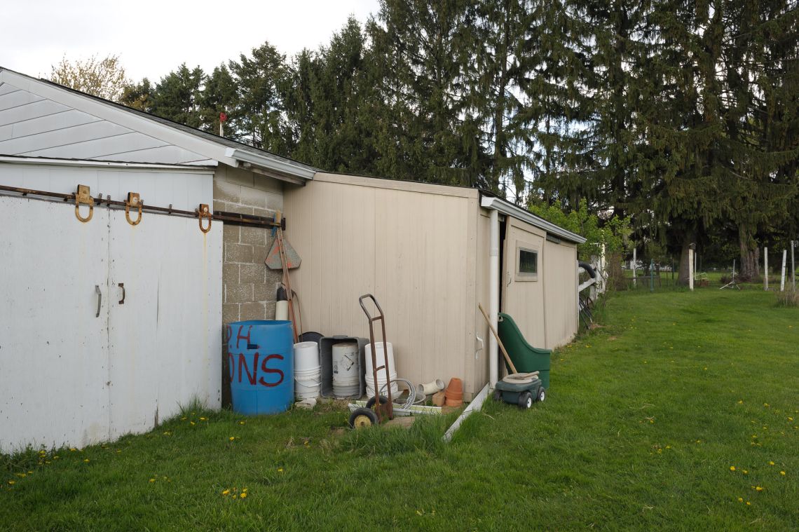 shed with grass surrounding