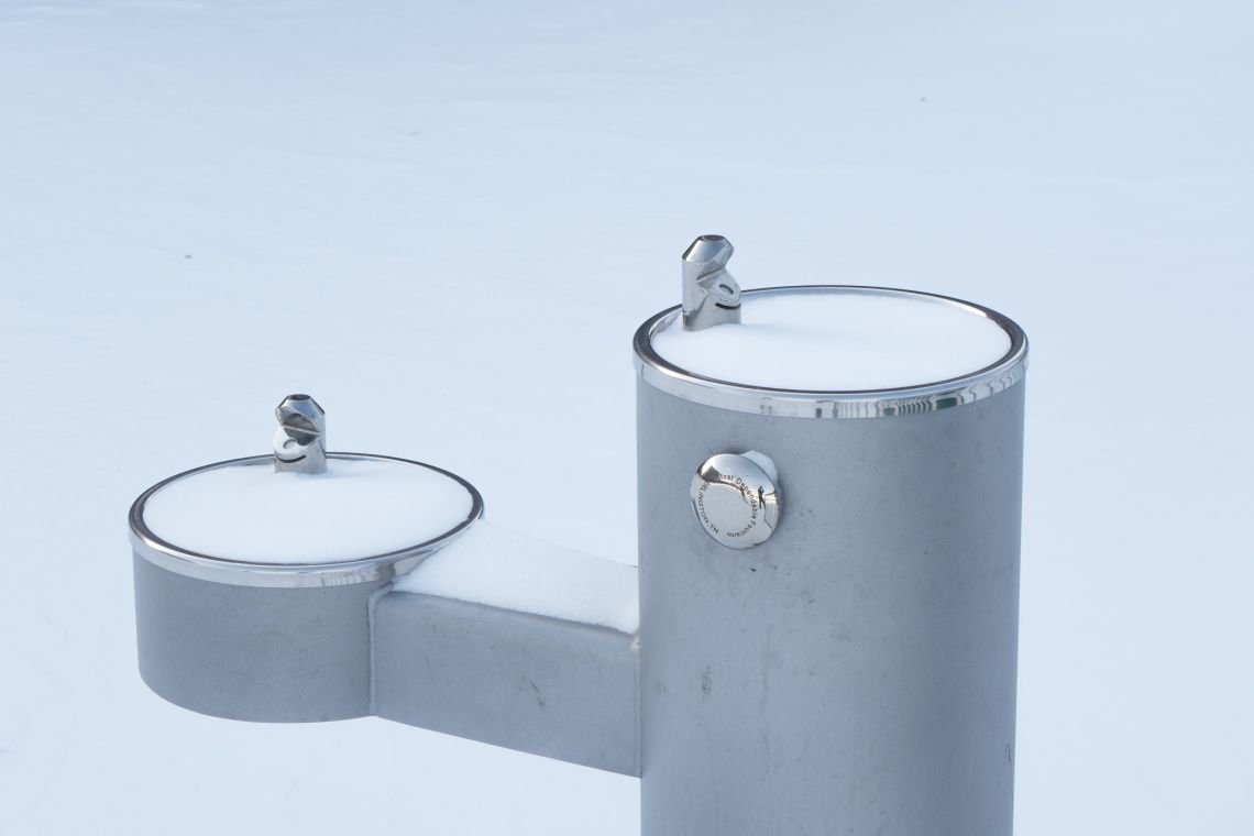 In East River State Park, a frozen drinking fountain