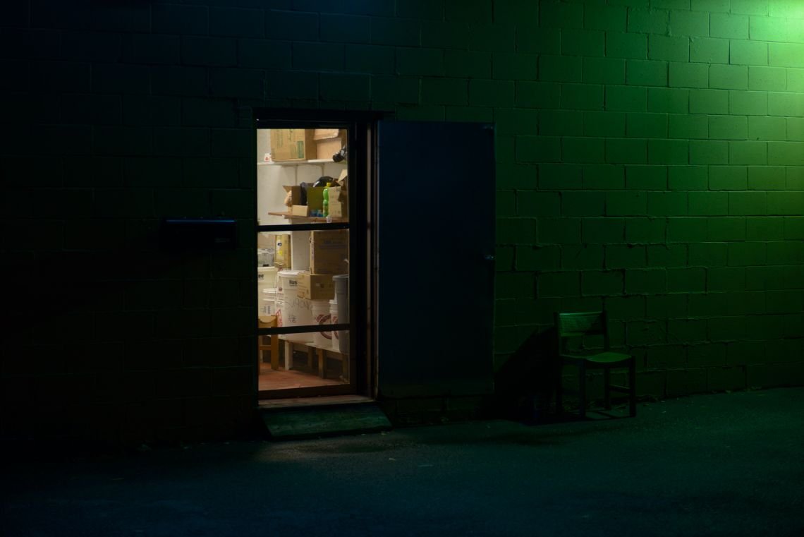 Restaurant back door at night