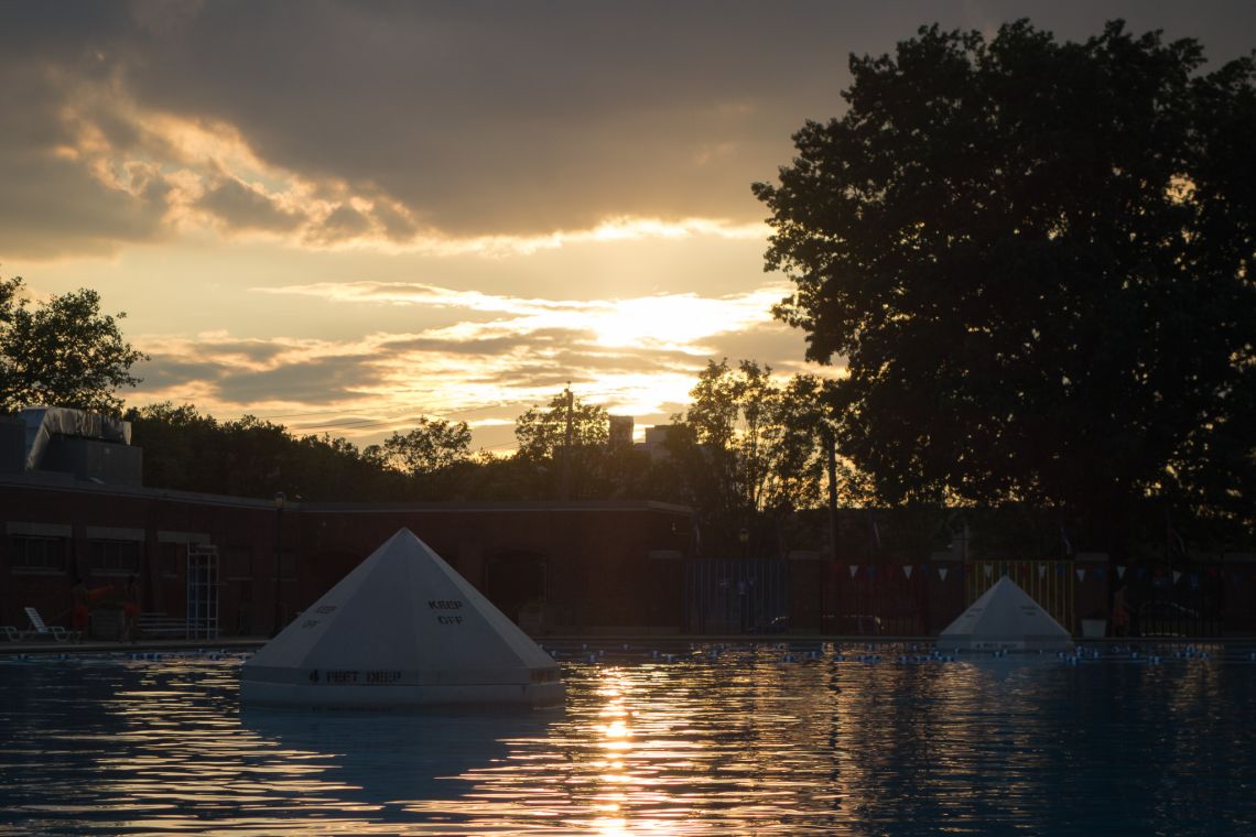 swimming pool red hook brooklyn sunset