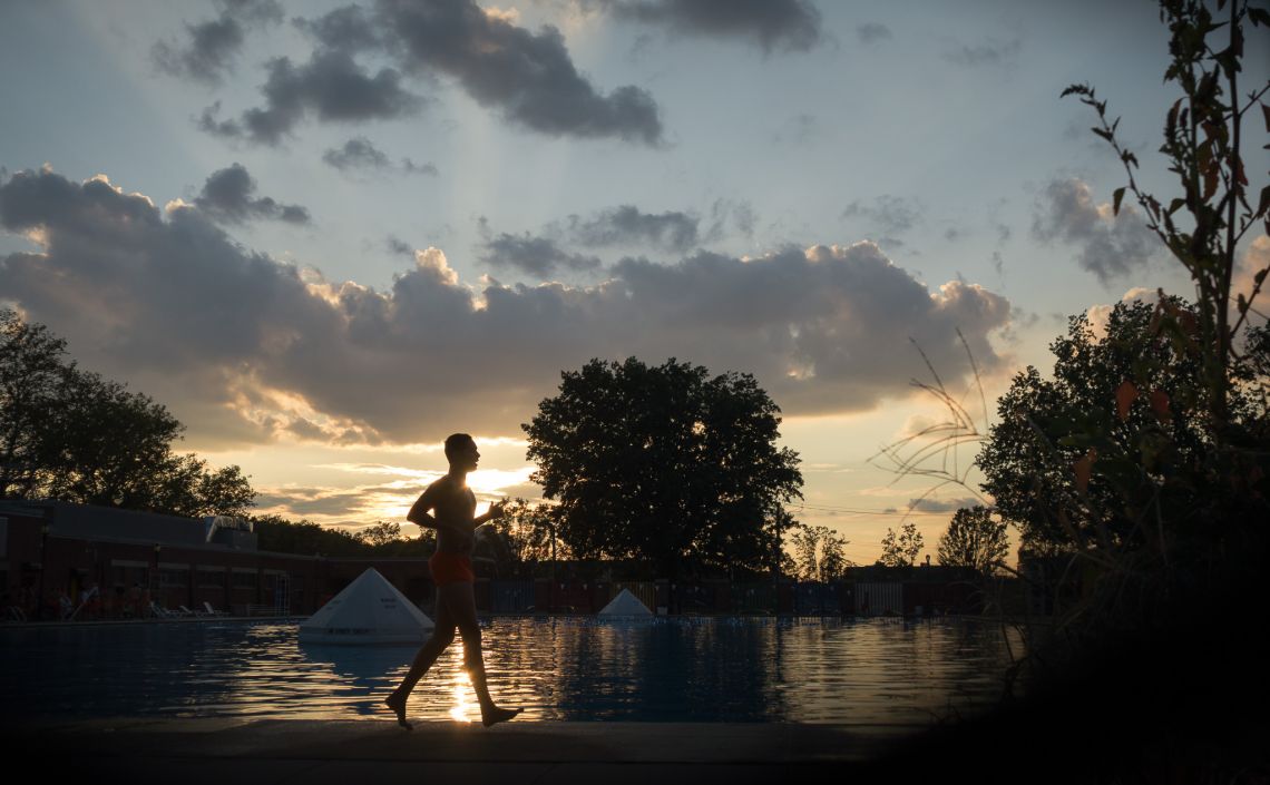 guard making round swimming pool red hook brooklyn