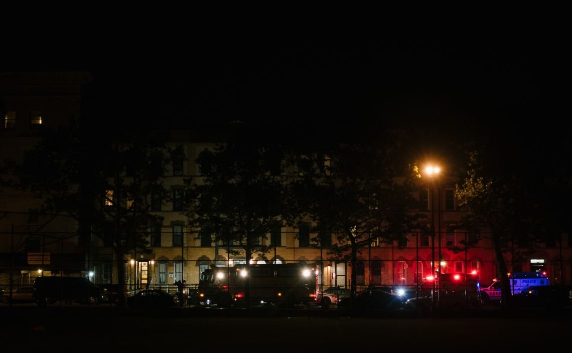 NYPD on Madison, viewed from across the park on Monroe