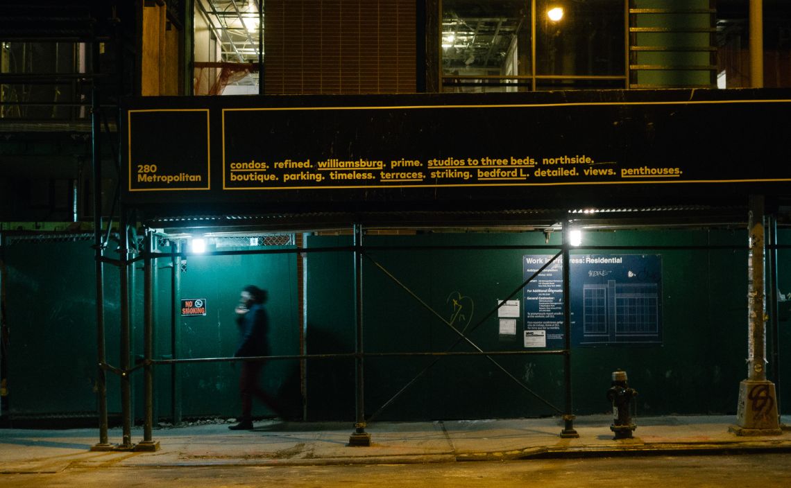 Scaffolding and advertising at 260 Metropolitan Ave