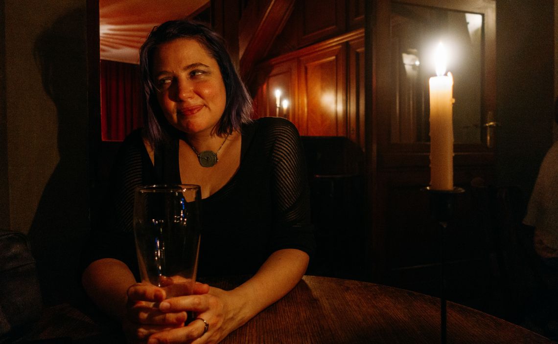 Lisa, by candlelight, at a Kruezberg Bar