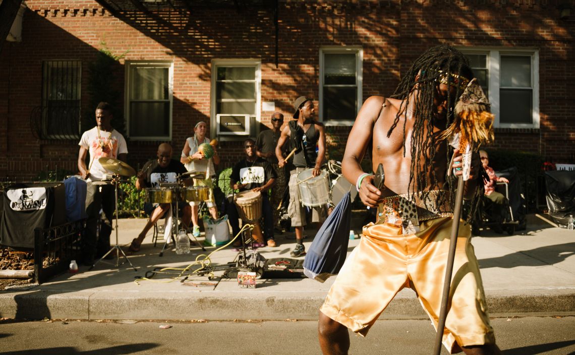 He's not with the band, just passing through  at the 2015 West Indies Day Parade in Brooklyn