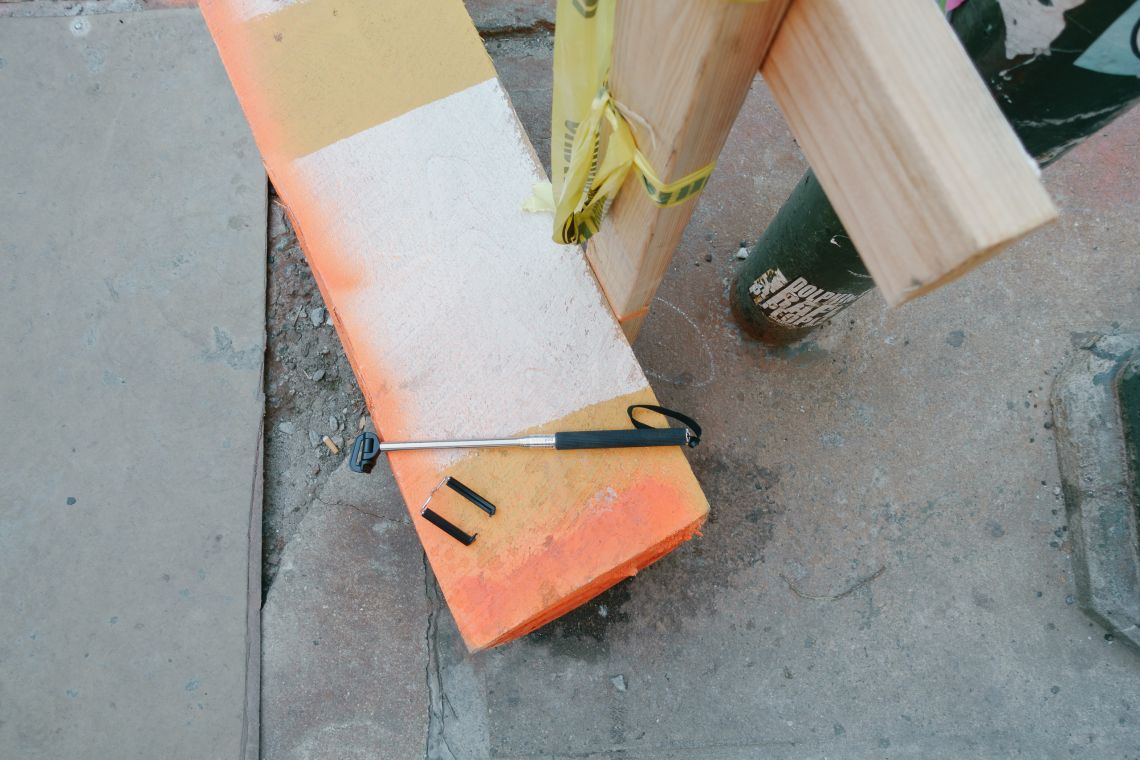 broken selfie stick left behind on bedford avenue in williamsburg