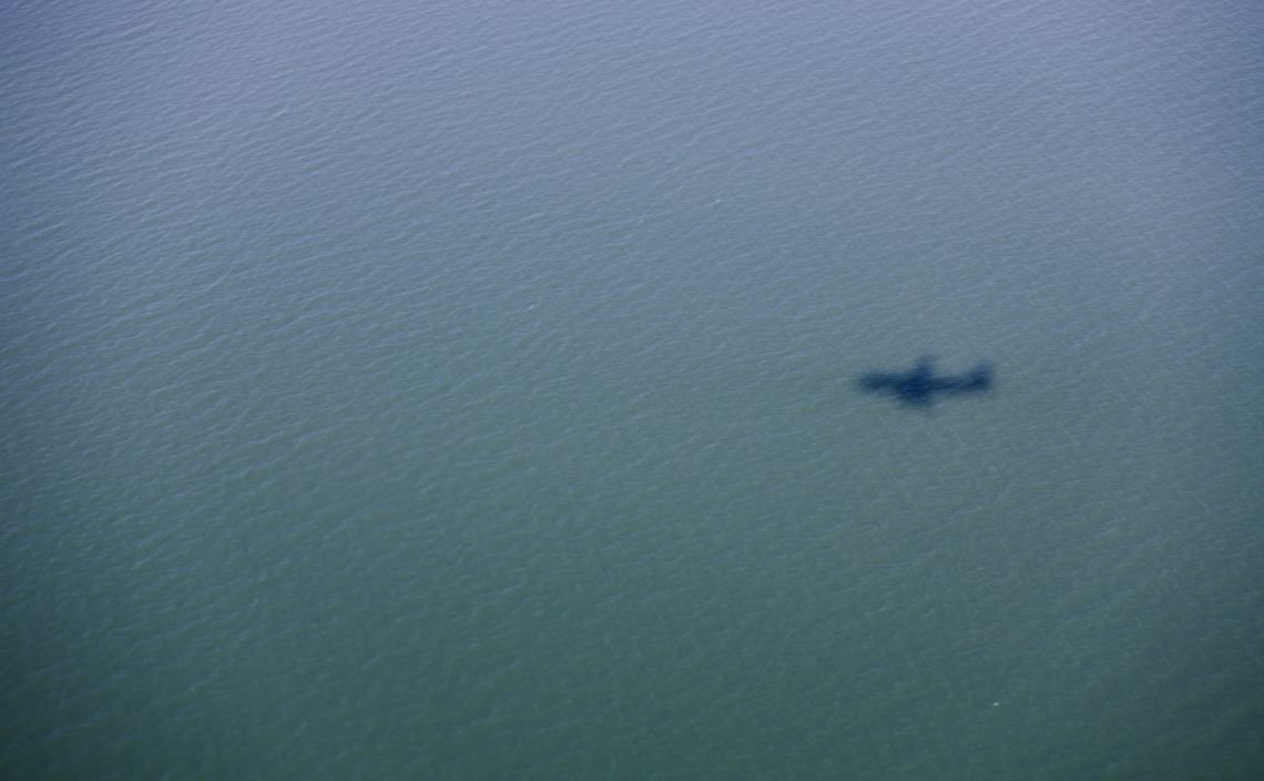 Above the San Francisco Bay, approaching the airport