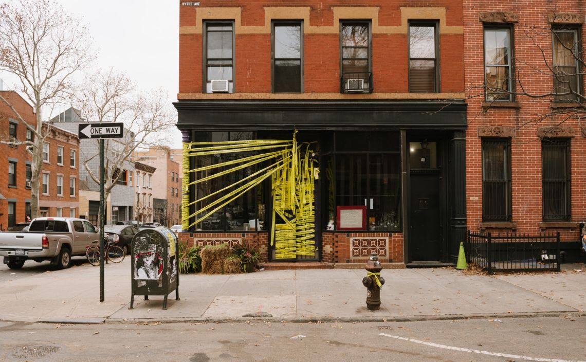 Nita Nita in Williamsburg, Brooklyn has closed and become a gentrification crime scene/artist installation.
