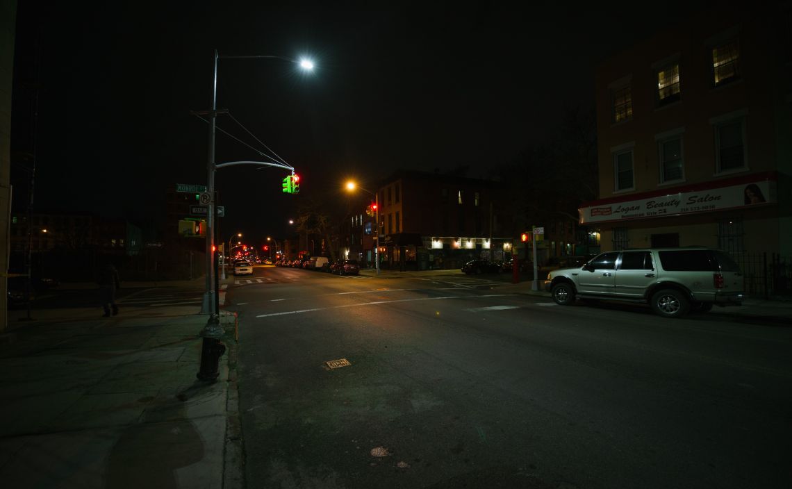 A LED light above Patchen Ave, the new Wilky bar in the background