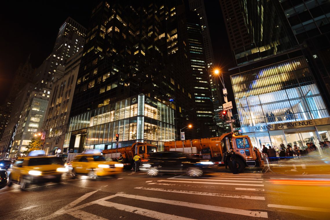 NYPD and the DEP built a wall of trucks filled with sand around Trump Tower