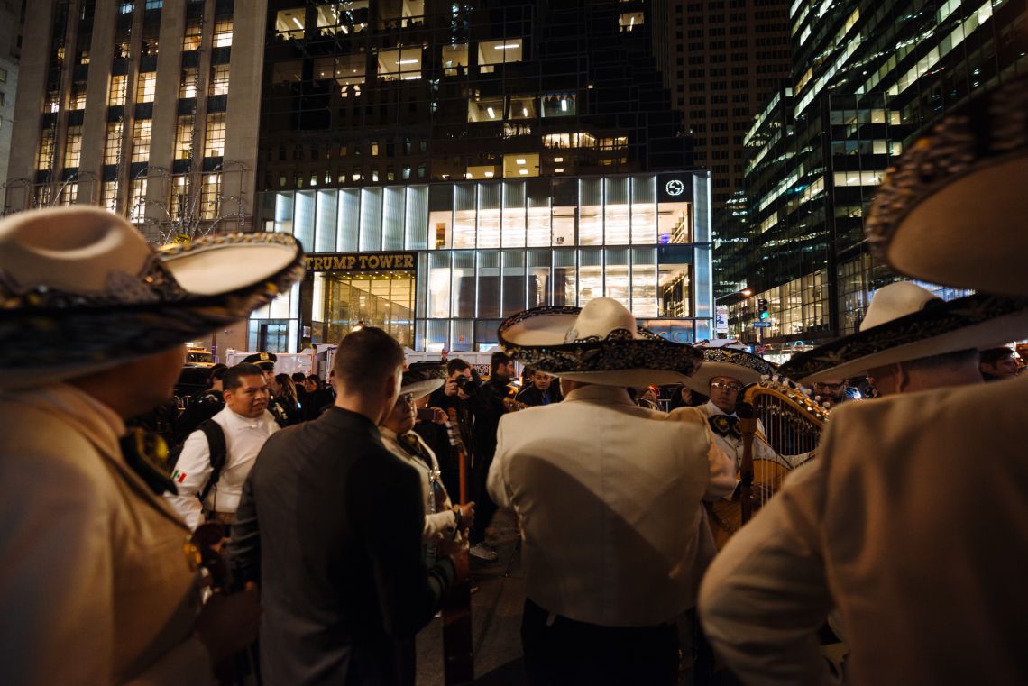 A mariachi band performed as close to Trump Tower as the NYPD would let them.