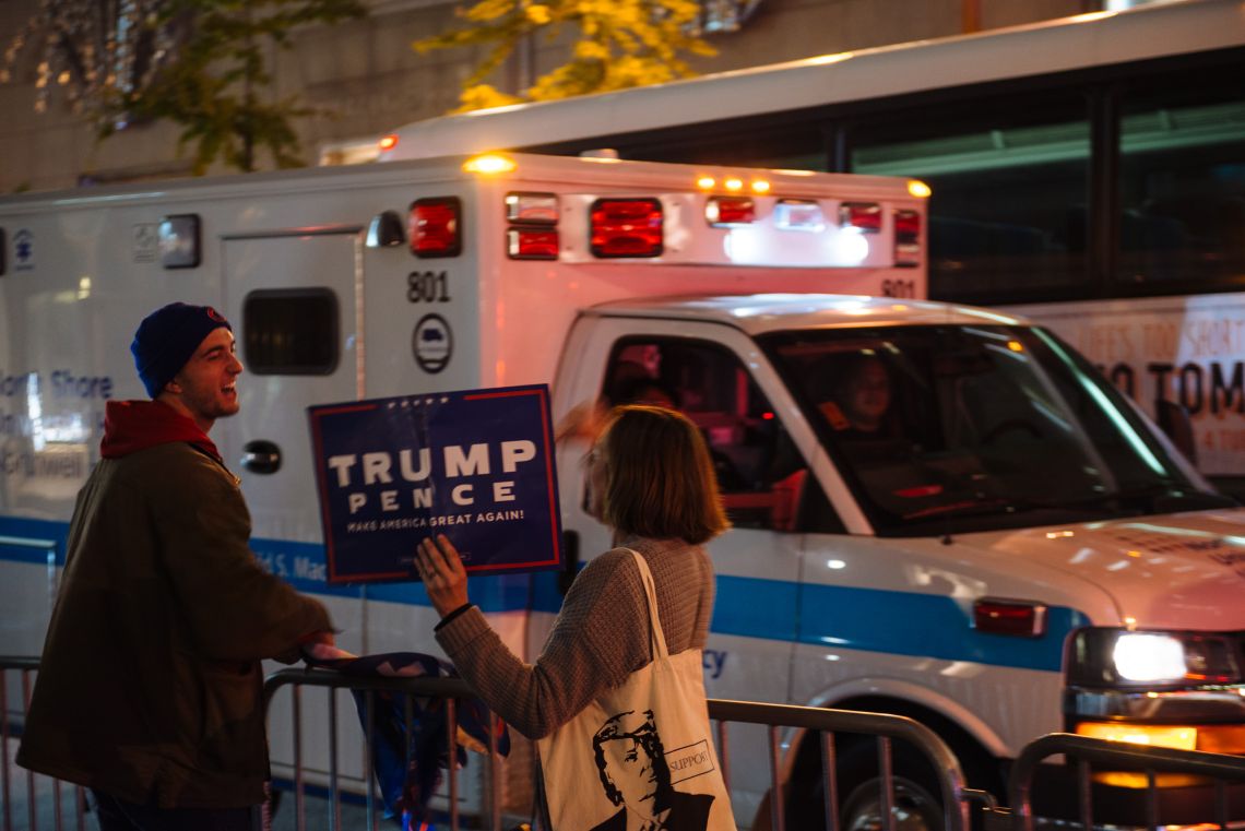 Ambulance drivers sounded a siren in support of Trump