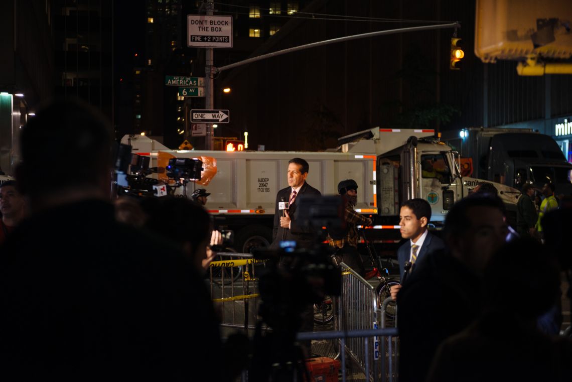 Reporters from around the world gathered outside of the midtown Hilton, where Trump supporters rallied