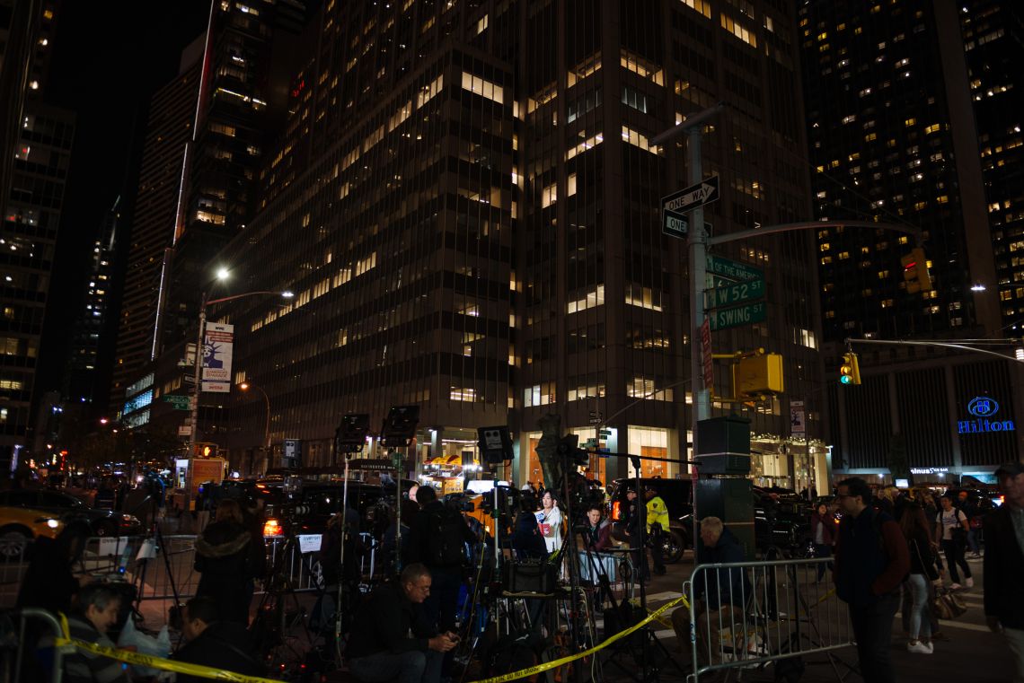 Reporters from around the world gathered outside of the midtown Hilton, where Trump supporters rallied