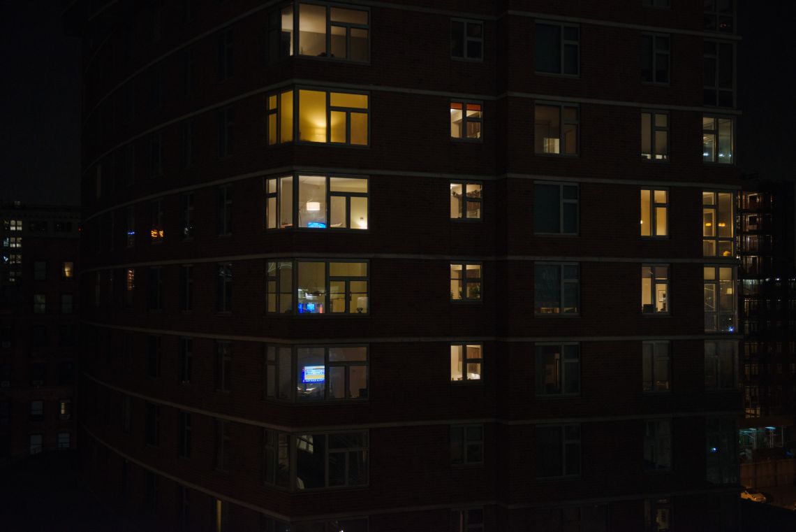 Residents in DUMBO watch election results on TV