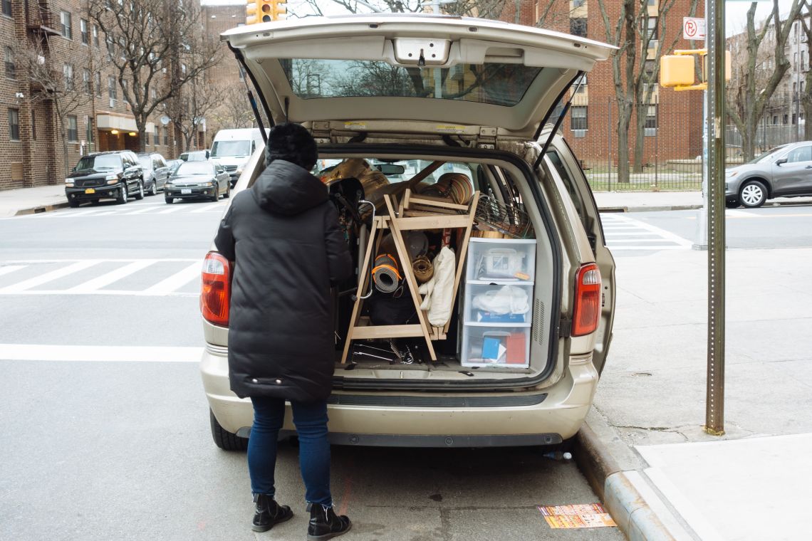 A borrowed van packed with Alessandra's belongings