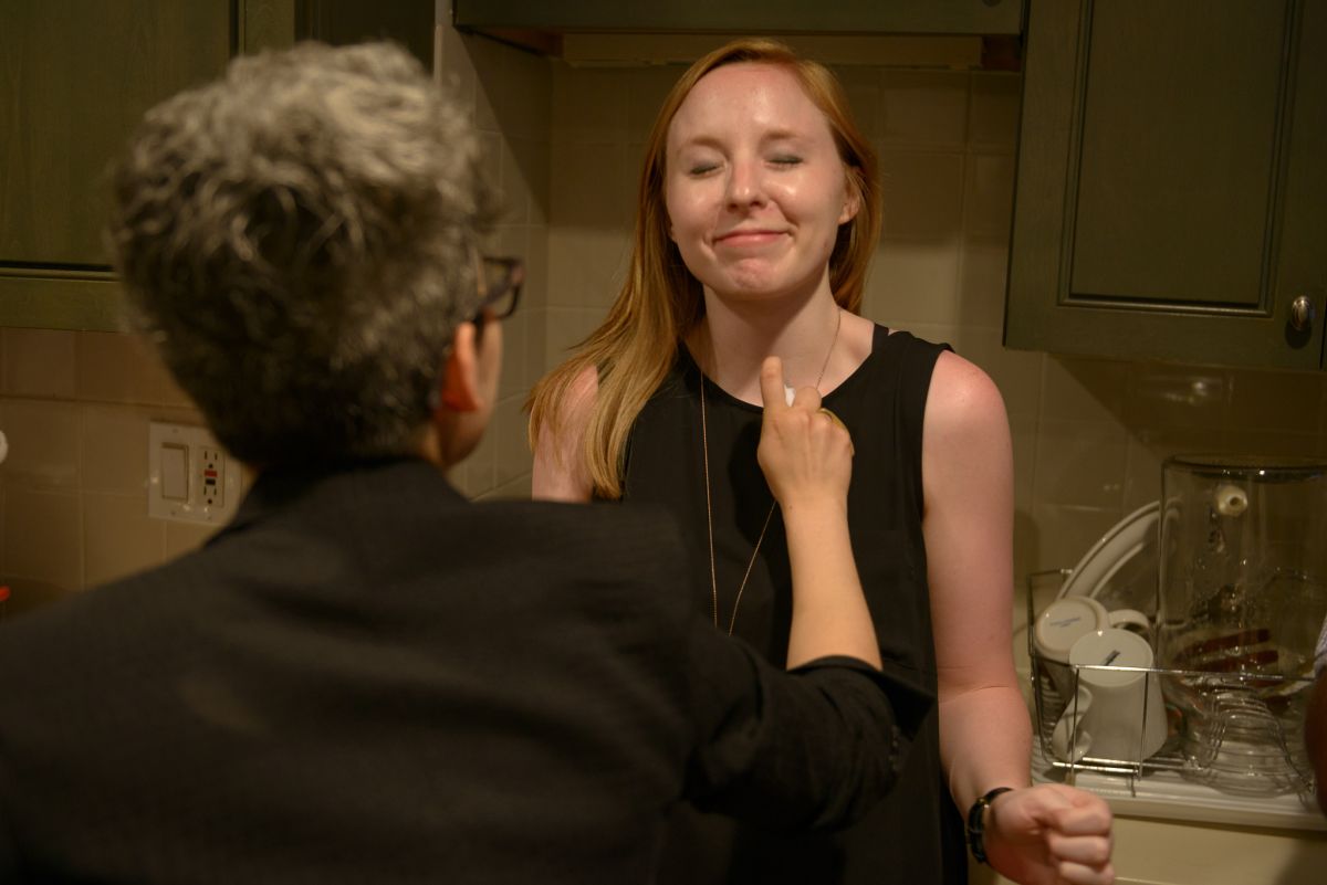 A guest braces for pheromone spritzing